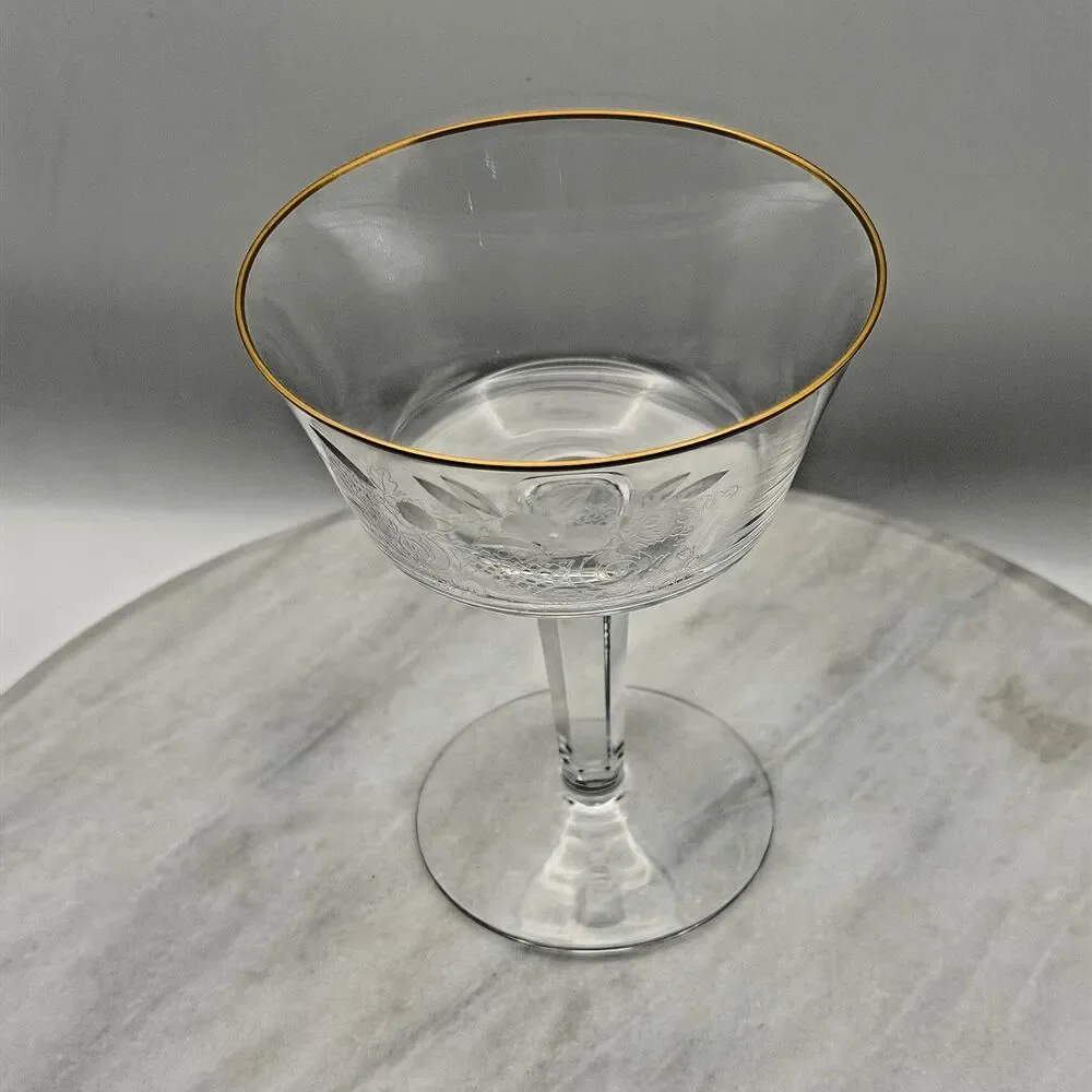 Vintage Lenox Autumn Champagne Tall Sherbet Glass Gold Rim Etched 1975-76